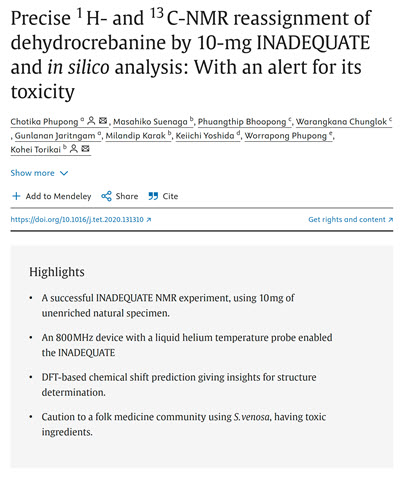 Precise 1H- and 13C-NMR reassignment of dehydrocrebanine by 10-mg INADEQUATE